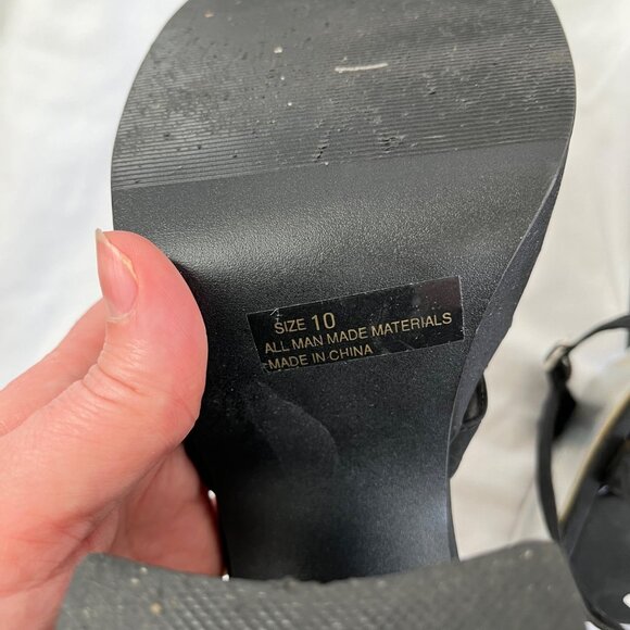 Y2k Vintage Splash Black Open-Toe Strappy Platform Block Heels - Picture 4 of 11